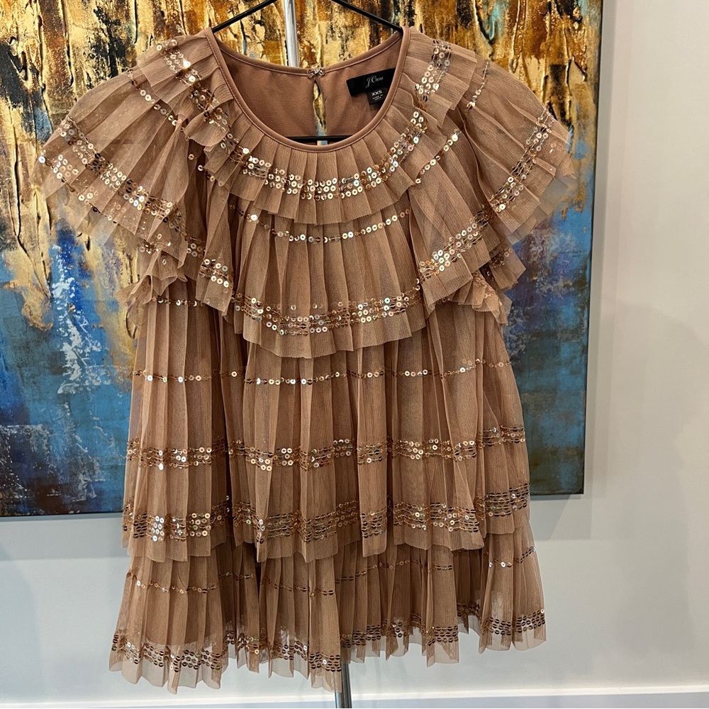 J. Crew Tiered Sequin Ruffle Top - Blush